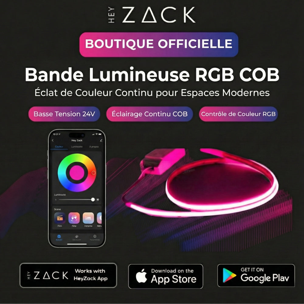 Bande lumineuse basse tension COB RVB (5
 mètres par rouleau)