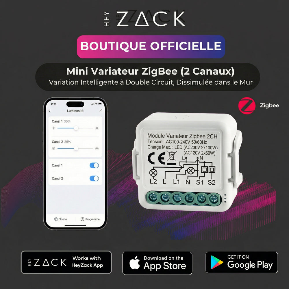 Mini variateur ZigBee fil N&L 2 canaux