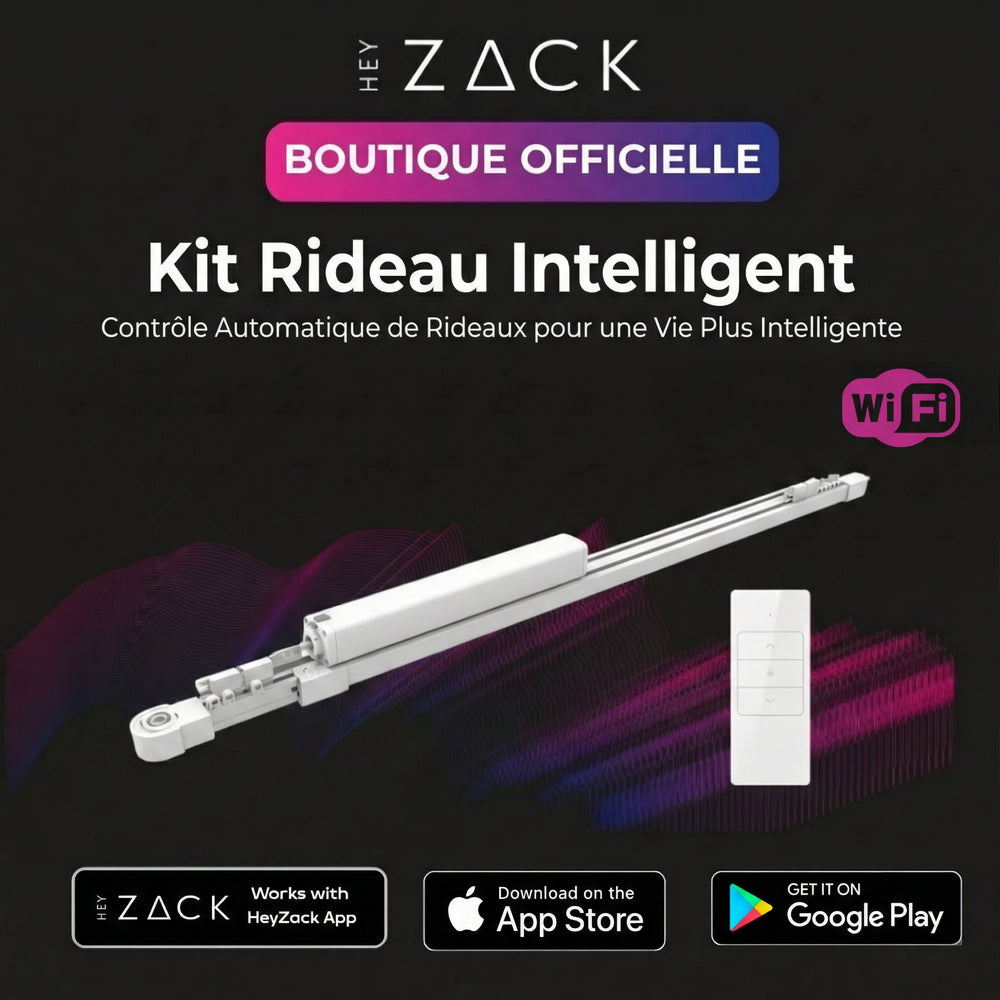 Zigbee-DJ02 (Kit de rideau intelligent avec moteur Zigbee, rail rétractable et télécommande)