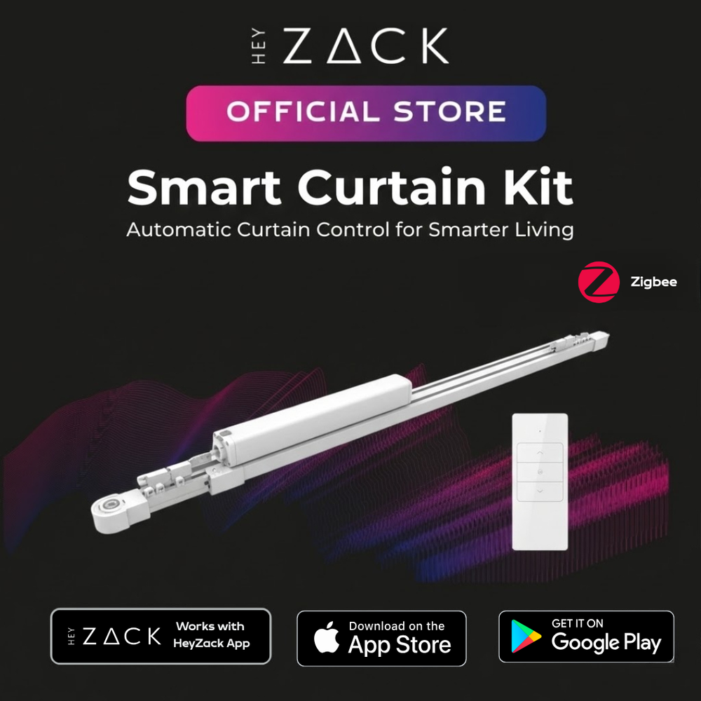 Zigbee-DJ02 (Smart Curtain Kit with Zigbee motor, retractable rail, and remote)