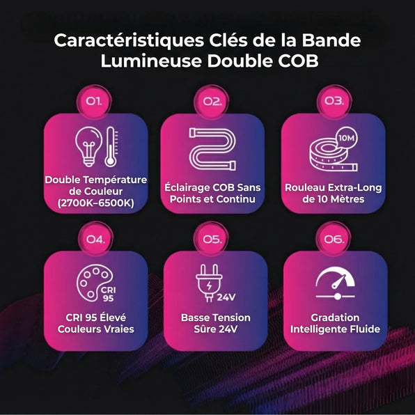 Bande lumineuse basse tension COB 2 couleurs (10 mètres par rouleau)