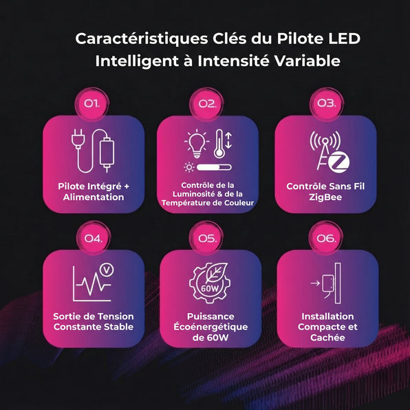 Pilote de bande lumineuse LED intelligent à intensité variable et alimentation 2 en 1