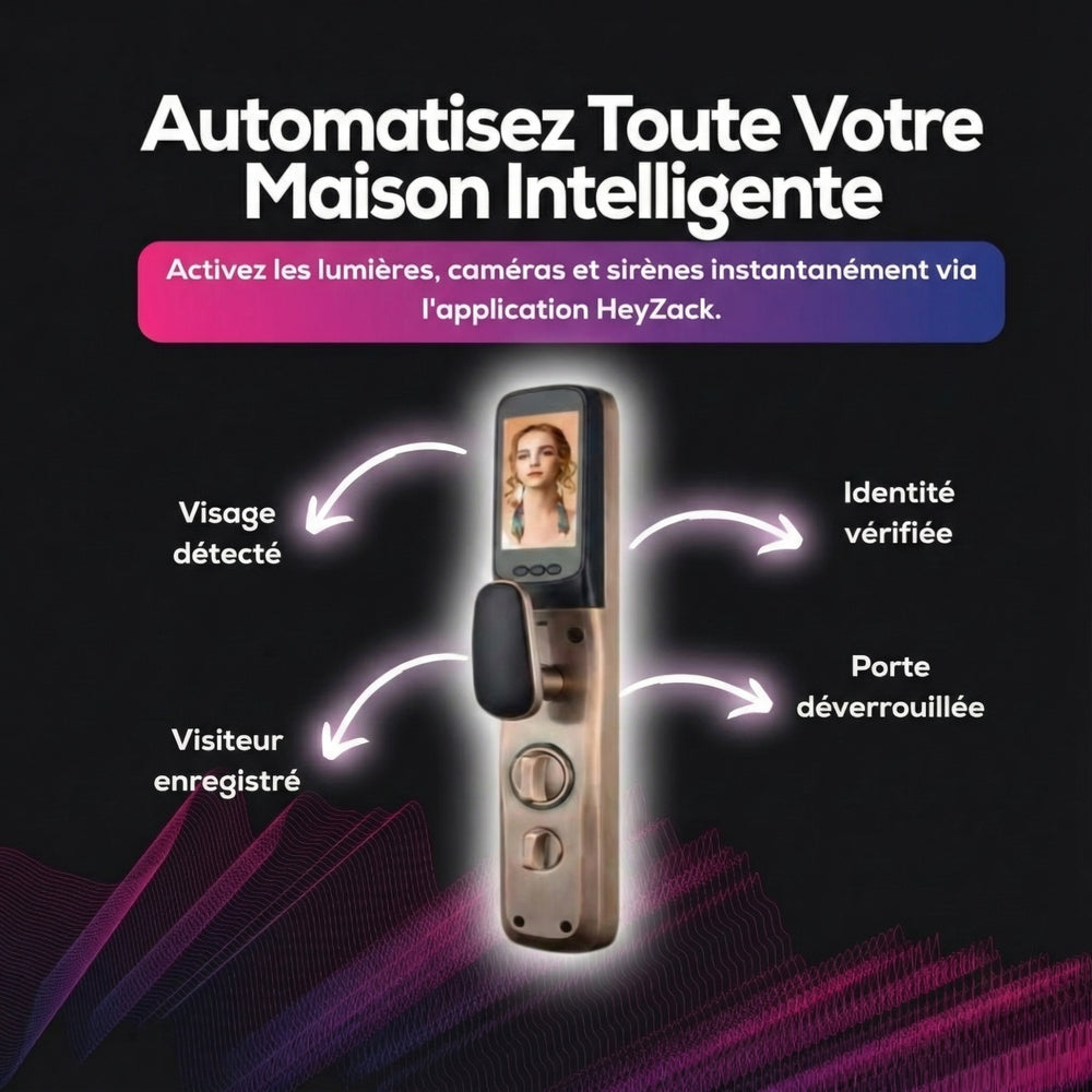 Sonnette 3D avec visage et vidéo, verrouillage automatique intelligent