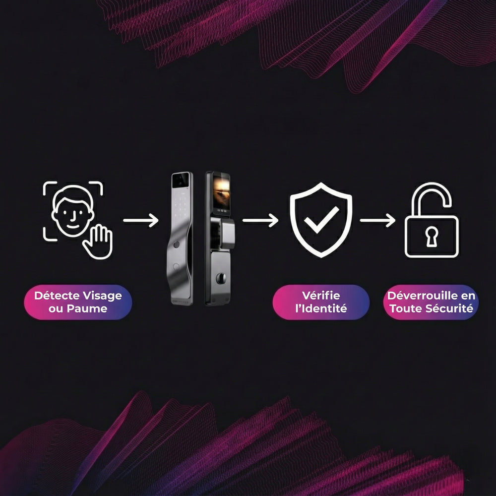 Serrure intelligente à reconnaissance 3D (reconnaissance faciale + reconnaissance des veines de la paume + caméra de sécurité)